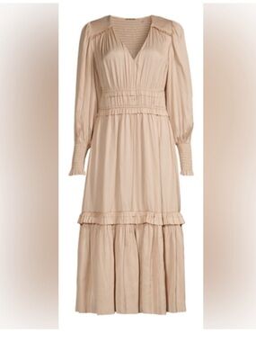 Elie Tahari V-Neck Long Sleeve Tiered Ruffle Trim Dress